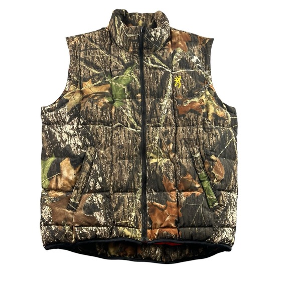Browning Mossy Oak Camo & Orange Down Reversible Puffer‎ Vest Jacket Men Size M - Picture 1 of 13